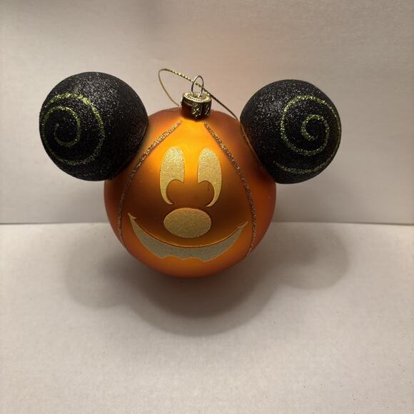 Preowned DisneyParks Happy Halloween Mickey Face glass Christmas ornament - Picture 1 of 7